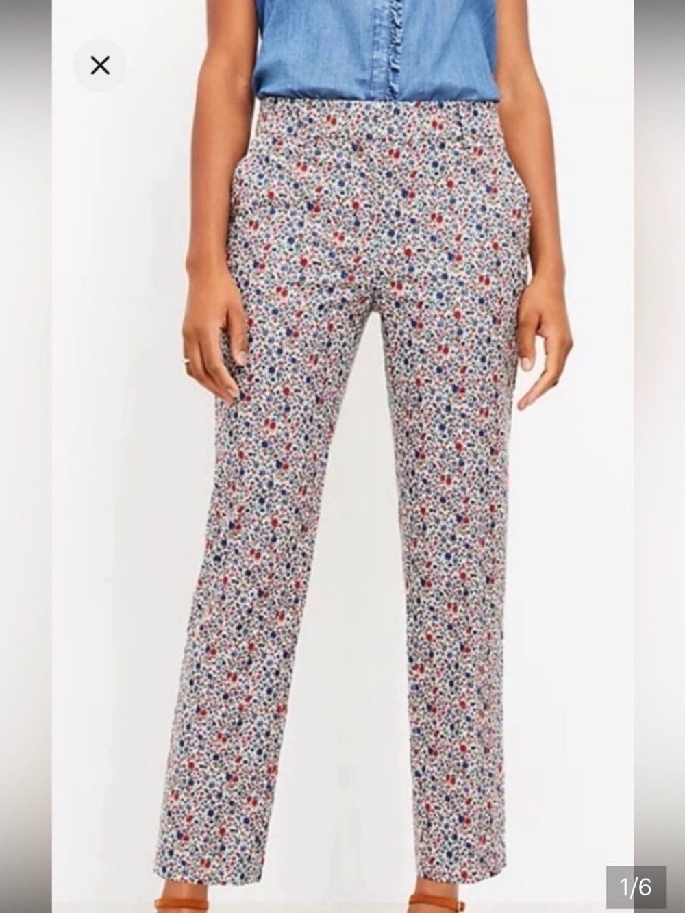 LOFT Straight-Leg Pants — Blue, Red & White Floral